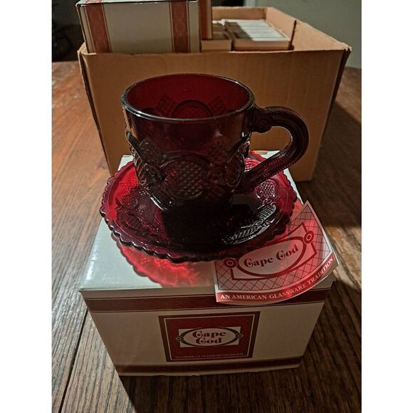 Vintage Avon 1990 1876 Cape Cod Ruby Red Cup & Saucer Set NOS w/ Box - Picture 1 of 9